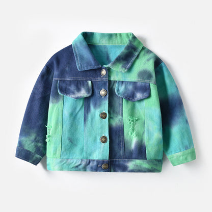 Multi gekleurde Tie-Dye Denim Jacket Met Revers En Lange Mouwen