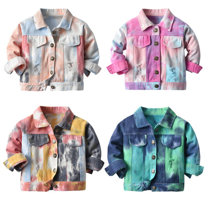 Multi gekleurde Tie-Dye Denim Jacket Met Revers En Lange Mouwen