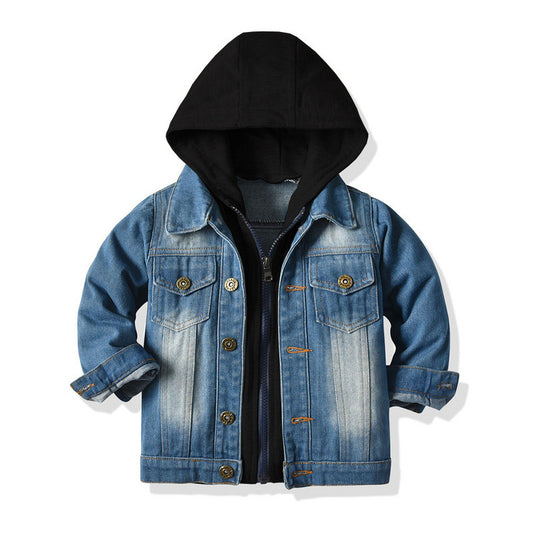 nep tweedelig denim jack, met capuchon